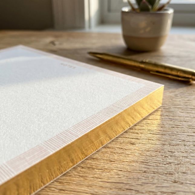 Bahazont Elegant Notes Premium Desktop Notepad, 10 x 8 Inch, Luxury Gold Foil Edge Writing Pad, White Paper with Decorative Border, 140 Sheets Each, 3-Pack