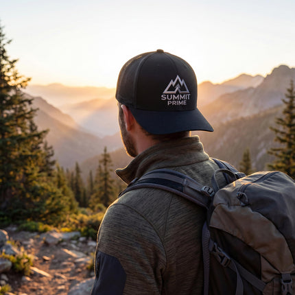 Summit Prime Baseball Hat - Premium Outdoor Snapback Cap, Adjustable Hiking Camping Baseball Hat for Men Women - Breathable Outdoor & Casual Headwear- One Size Black