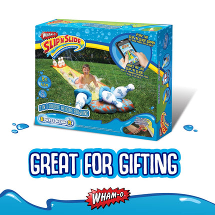 Wham-O Slip 'N Slide 2-1 Double Header Bowling | Pins Included | Water Sprinkler System | Double Splash Zone | 15ft Long