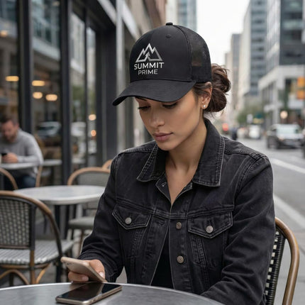 Summit Prime Baseball Hat - Premium Outdoor Snapback Cap, Adjustable Hiking Camping Baseball Hat for Men Women - Breathable Outdoor & Casual Headwear- One Size Black