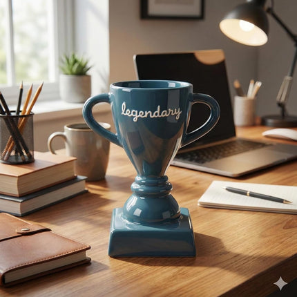 Legendary Ceramic Trophy Cup for Dad - Unique Desktop Organizer & Gift for Father's Day, Birthdays, and Special Occasions - Durable Teal Ceramic Design