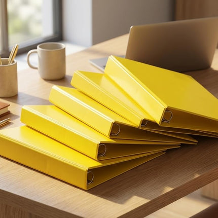 Premium 1-Inch 3-Ring View Binder, PVC-Free Yellow, Durable Round Rings, Clear Pockets, Holds 220 Sheets, Heavy Duty for School Office Home, 6 Pack