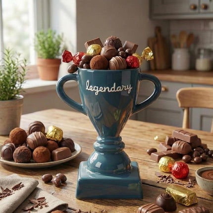 Legendary Ceramic Trophy Cup for Dad - Unique Desktop Organizer & Gift for Father's Day, Birthdays, and Special Occasions - Durable Teal Ceramic Design