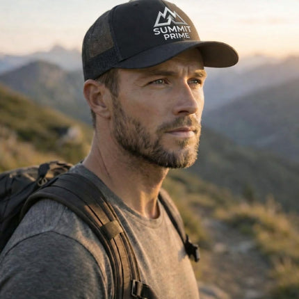 Summit Prime Baseball Hat - Premium Outdoor Snapback Cap, Adjustable Hiking Camping Baseball Hat for Men Women - Breathable Outdoor & Casual Headwear- One Size Black
