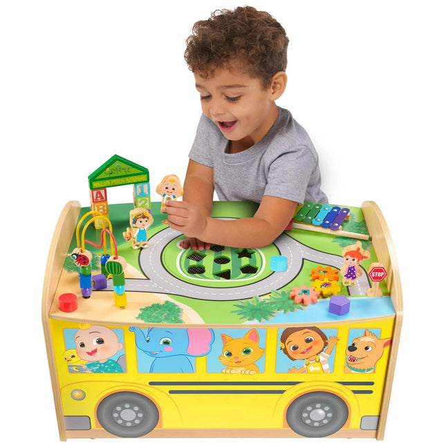 CoComelon Wheels on The Bus Wooden Activity Table, Recycled Wood, Officially