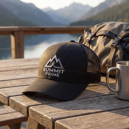 Summit Prime Baseball Hat - Premium Outdoor Snapback Cap, Adjustable Hiking Camping Baseball Hat for Men Women - Breathable Outdoor & Casual Headwear- One Size Black