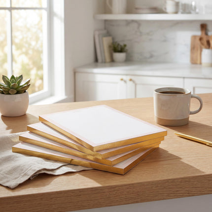 Bahazont Elegant Notes Premium Desktop Notepad, 10 x 8 Inch, Luxury Gold Foil Edge Writing Pad, White Paper with Decorative Border, 140 Sheets Each, 3-Pack