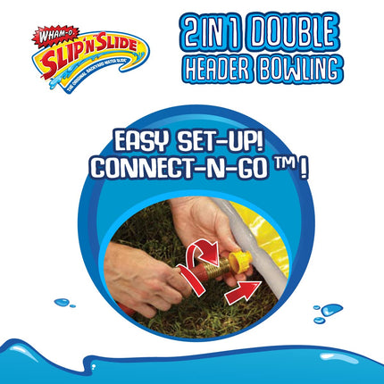 Wham-O Slip 'N Slide 2-1 Double Header Bowling | Pins Included | Water Sprinkler System | Double Splash Zone | 15ft Long