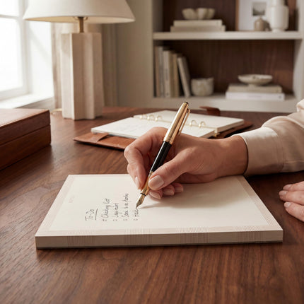 Bahazont Elegant Notes Premium Desktop Notepad, 10 x 8 Inch, Luxury Gold Foil Edge Writing Pad, White Paper with Decorative Border, 140 Sheets Each, 3-Pack