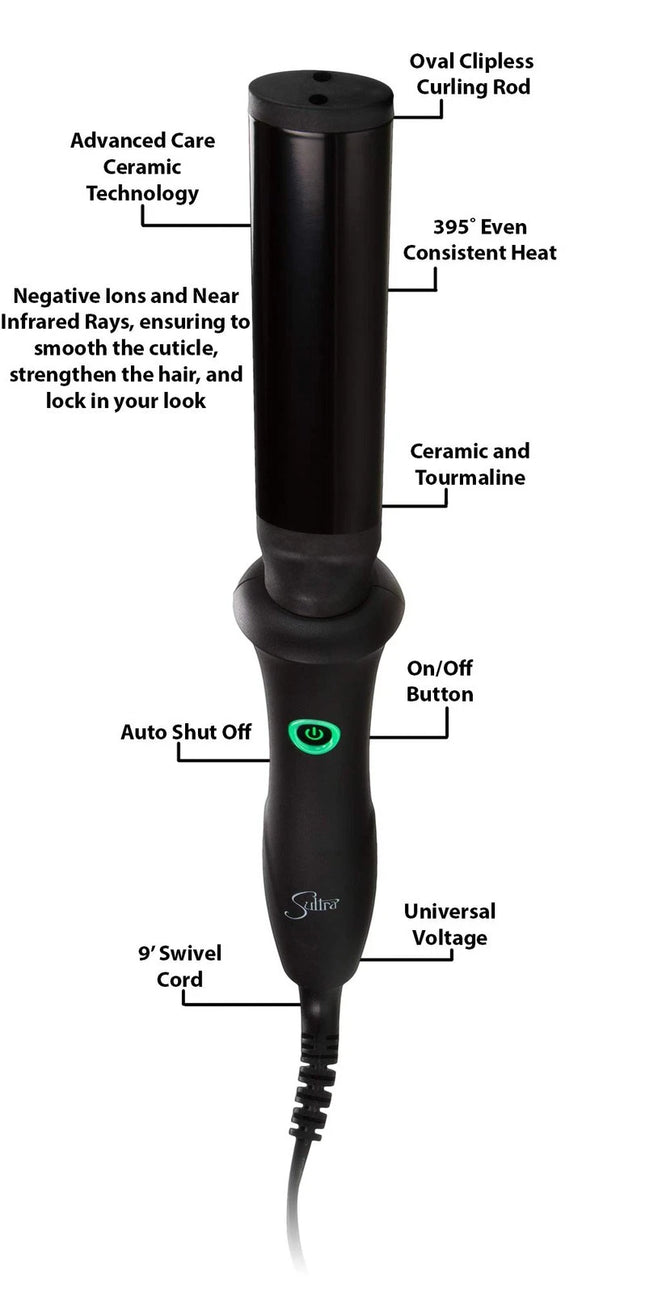 Sultra The Bombshell Rod Curling Iron, Oval Shaped with Protective Heat Glove,